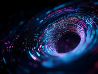 Aufkleber - A mesmerizing abstract swirl of vibrant blue and purple lights, resembling a digital vortex or cosmic tunnel, showcasing depth and motion.