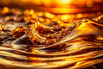 Sticker - Captivating Panoramic View of Amber Liquid Flowing Gracefully, Capturing the Artistry of Nature in Motion, Evoking a Sense of Fluidity and Elegance in Every Drop