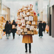 © carolina - Young man struggling to carry a large pile of Christmas presents in a busy shopping mall
