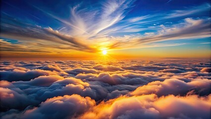 Wall Mural - Panoramic view above clouds with beautiful sunset , clouds, sunset, sky, panoramic, view, above, nature, beauty