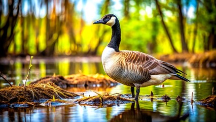 swamp dwelling canadian goose, detailed portrait.