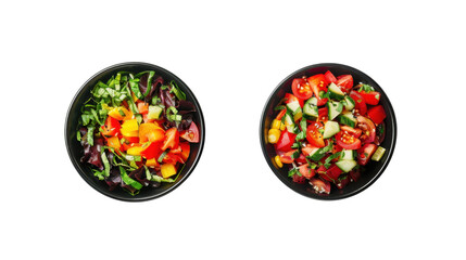 Healthy food eating poke bowls top down view on white transparent background
