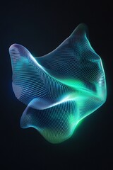 Poster - Abstract 3D Visual Representation of Flowing Light Waves with Bright Blue and Green Color Gradients Illuminating a Dark Background
