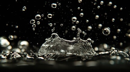 Poster - Water Splash with Bubbles on Black Background