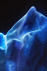 Poster - Abstract Blue Waveform Representation with Dots Emitting Light on a Black Background for futuristic Technology Concept Imagery in Digital Media