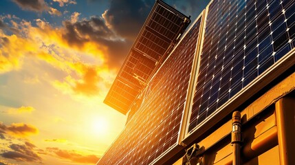 Aufkleber - Closeup of energy storage batteries supporting solar power outdoor environment low-resolution image sunrise concept