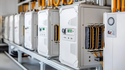 Aufkleber - Closeup of lithium-ion battery packs renewable energy facility industrial equipment indoor detailed view energy storage solutions