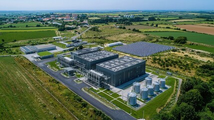 Aufkleber - Innovative energy storage solution green landscape facility overview rural environment aerial view high-tech concept