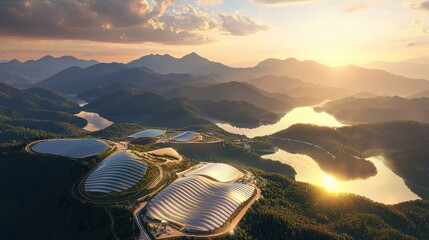 Aufkleber - Harnessing renewable energy massive battery banks mountain region energy storage natural landscape aerial view sustainable solutions