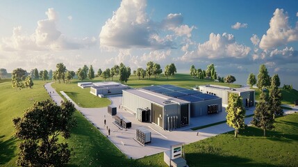 Aufkleber - Harnessing solar energy innovative battery storage facilities eco-friendly landscape futuristic viewpoint renewable energy concept