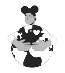 Poster - save planet black and white 2d illustration concept. climate crisis prevention. positive african ame