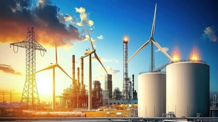 Aufkleber - Harnessing wind energy wind farm with storage tanks renewable energy site industrial landscape sustainable future