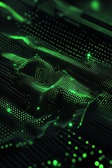 Poster - abstract digital background with green dots and lines creating an energetic and dynamic flow visual 
