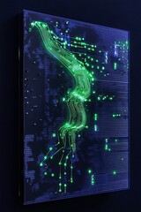 Poster - abstract digital circuitry with glowing green lines on dark background representing technology, inno