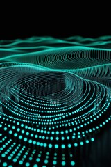 Poster - abstract digital waves with blue and turquoise dots, representing technology data flow, futuristic p