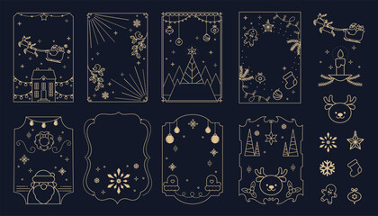 Wall Mural - merry christmas and happy new year greeting card frame design vector element set. christmas tree, br