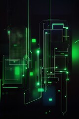 Poster - abstract green digital background with geometric shapes and lines illustrating technology and data c