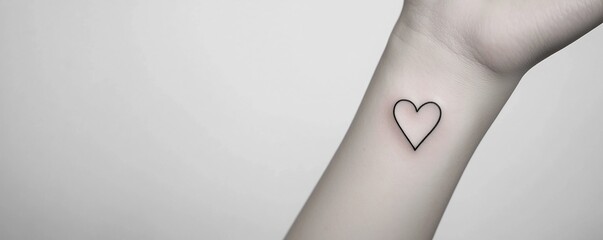 Poster - Elegant Minimalist Heart Tattoo Design with Single Clean Line on White Background