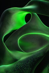 Poster - Abstract Green Wave Pattern with Fluid Motion and Light Play Creates a Dynamic Visual Experience on a Dark Background for Contemporary Art Enthusiasts
