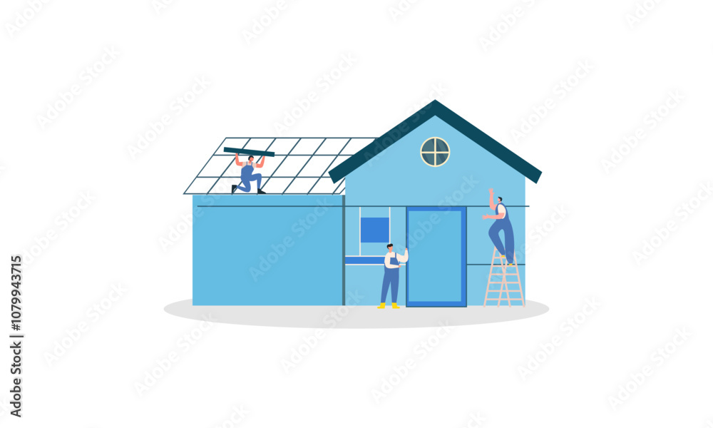 Building house process at construction site, work with floor plan ...