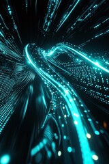 Aufkleber - Abstract technology background featuring glowing blue streams of light and dynamic particles creating a sense of movement and energy in a digital environment