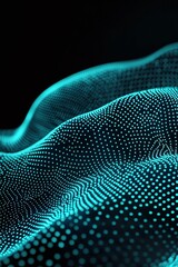 Poster - abstract vibrant waves with dots and patterns in shades of blue and black, representing digital tech
