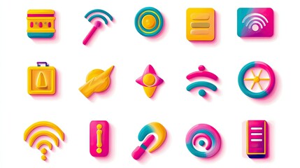 Poster - Colorful Digital Icons and Symbols Representing Connectivity, Technology, Communication, and Modern Design for Creative Projects and Applications