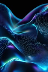 Poster - Abstract Wave Forms with Neon Light Effects Creating a Stunning Visual Display of Color and Motion on a Black Background for Digital Art and Design Projects