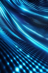 Poster - dynamic flowing blue light waves with dots creating a digital illusion, perfect for technology and a