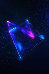 Poster - futuristic abstract digital polygon with vibrant blue and pink neon glow against a dark background f