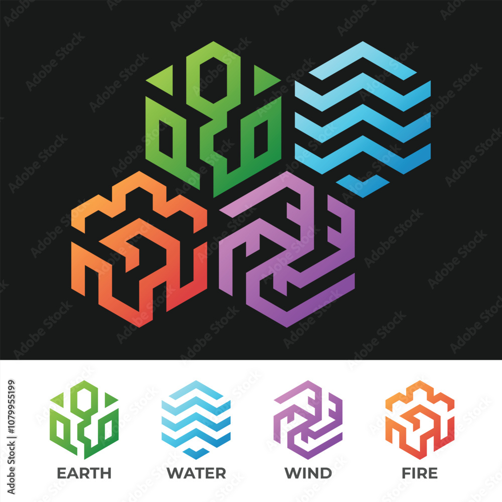 4 Elements of nature symbol - earth water wind and fire symbol with ...