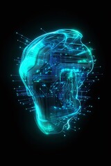 Poster - futuristic digital brain with circuit patterns representing technology and artificial intelligence i