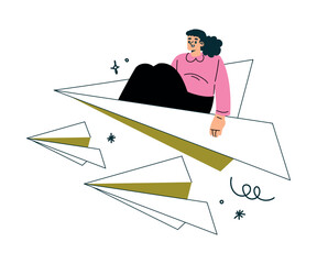 Aufkleber - Productive Workflow with Woman Fly Paper Plane Managing Task Vector Illustration