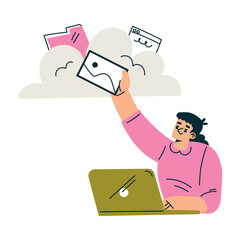 Aufkleber - Productive Workflow with Woman at Laptop Store Document in Cloud Managing Task Vector Illustration