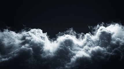 detailed white cloud softly glowing against a deep black background, the edges dissipating into wisp