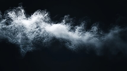Detailed white cloud softly glowing against a deep black background, the edges dissipating into wisps,