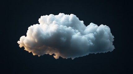 gentle, natural-looking white cloud against a deep black background, softly illuminated from below
