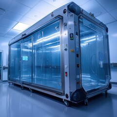Poster - Advanced biosafety containment chamber in nuclear energy laboratory engineering innovation high-tech environment modern viewpoint