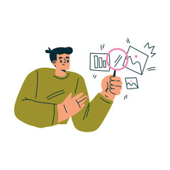 Aufkleber - Productive Workflow with Man Hold Magnifier Managing Task Vector Illustration