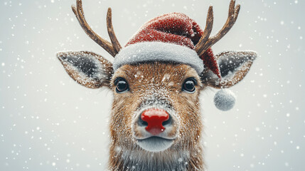 Wall Mural - Red-Nosed Reindeer in a Snowy Winter Landscape