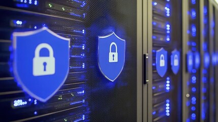 Poster - Secure Data Center with Digital Lock Symbols