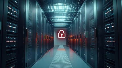 Poster - Secure Data Center with Digital Lock Icon
