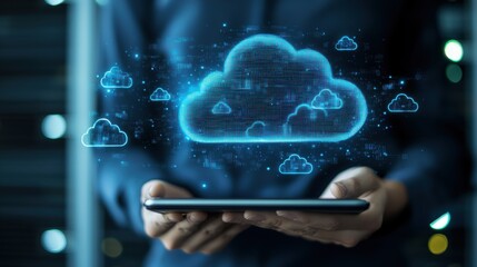 Poster - Digital Cloud Technology and Tablet in Hands