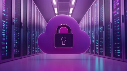 Poster - Secure Cloud with Lock Icon in Data Center Environment