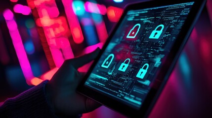 Poster - Digital Security Concept with Lock Symbols on Tablet