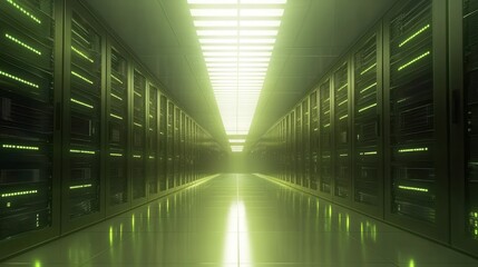 Poster - Futuristic Data Center with Neon Green Lighting