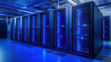 Poster - Modern Data Center with Blue LED Lights