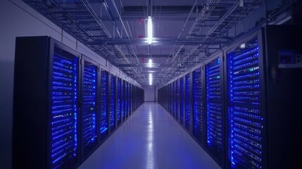 Poster - Modern Data Center with Illuminated Server Racks