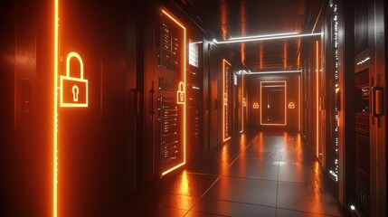 Poster - Futuristic Data Center with Neon Lighting