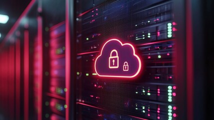 Poster - Neon Cloud Security Icon in Data Center Environment